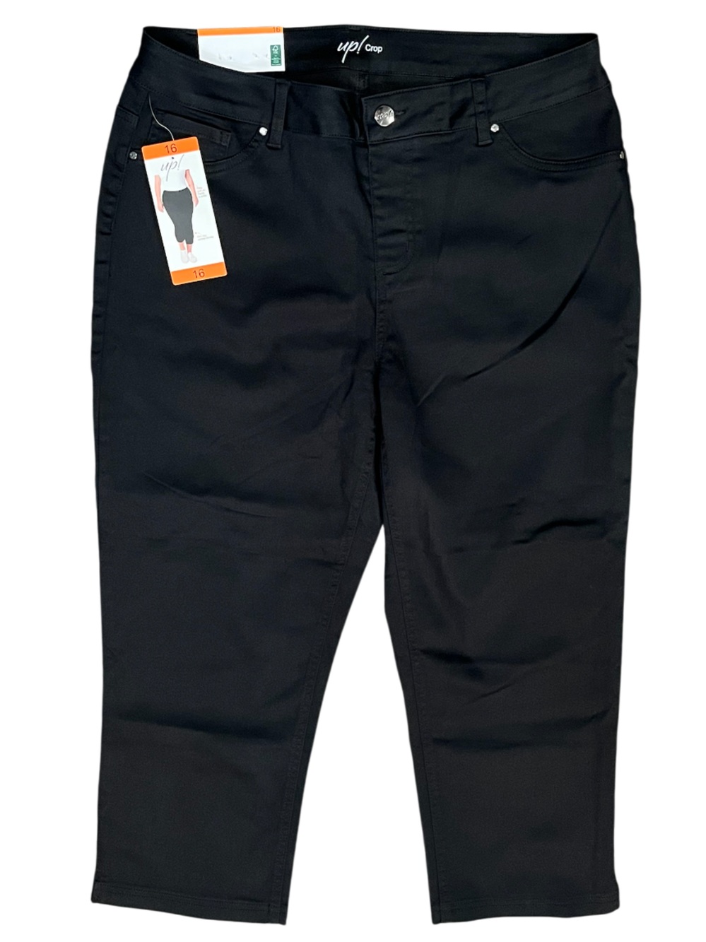 NWT Up! Pull On 5 Pocket Crop Pant Black Size 16